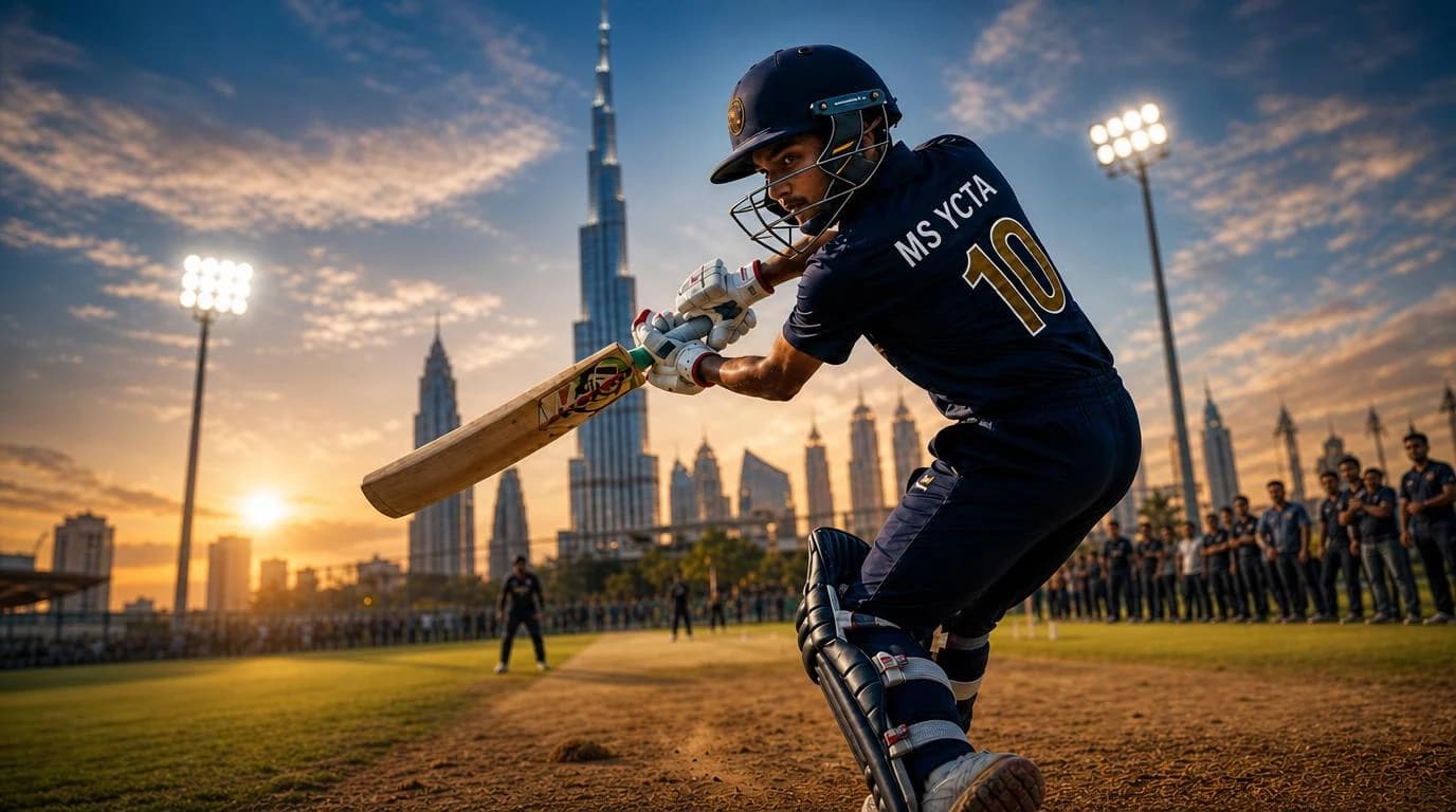 Young batsman playing a cricket shot in the nets